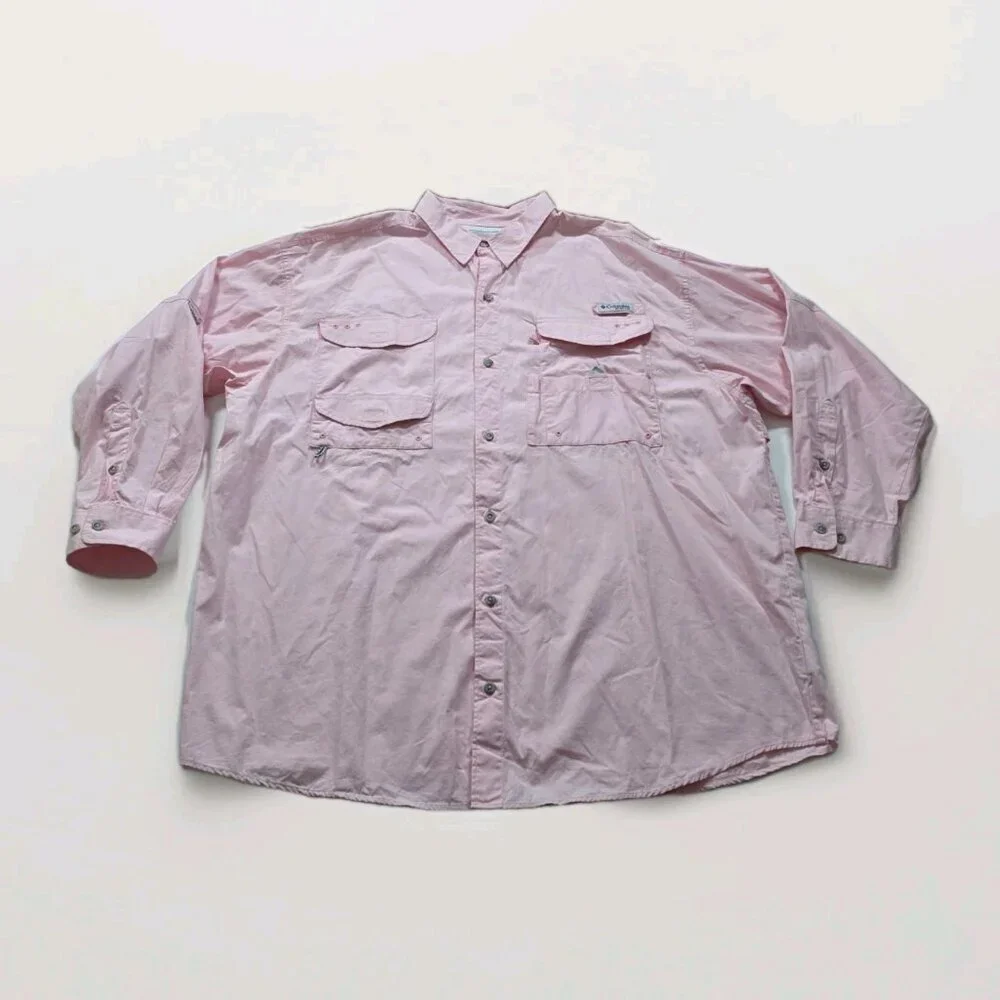 Columbia PFG Fishing Shirt Men XXL Pink Long Sleeve Bonehead Mesh Pockets FM7120